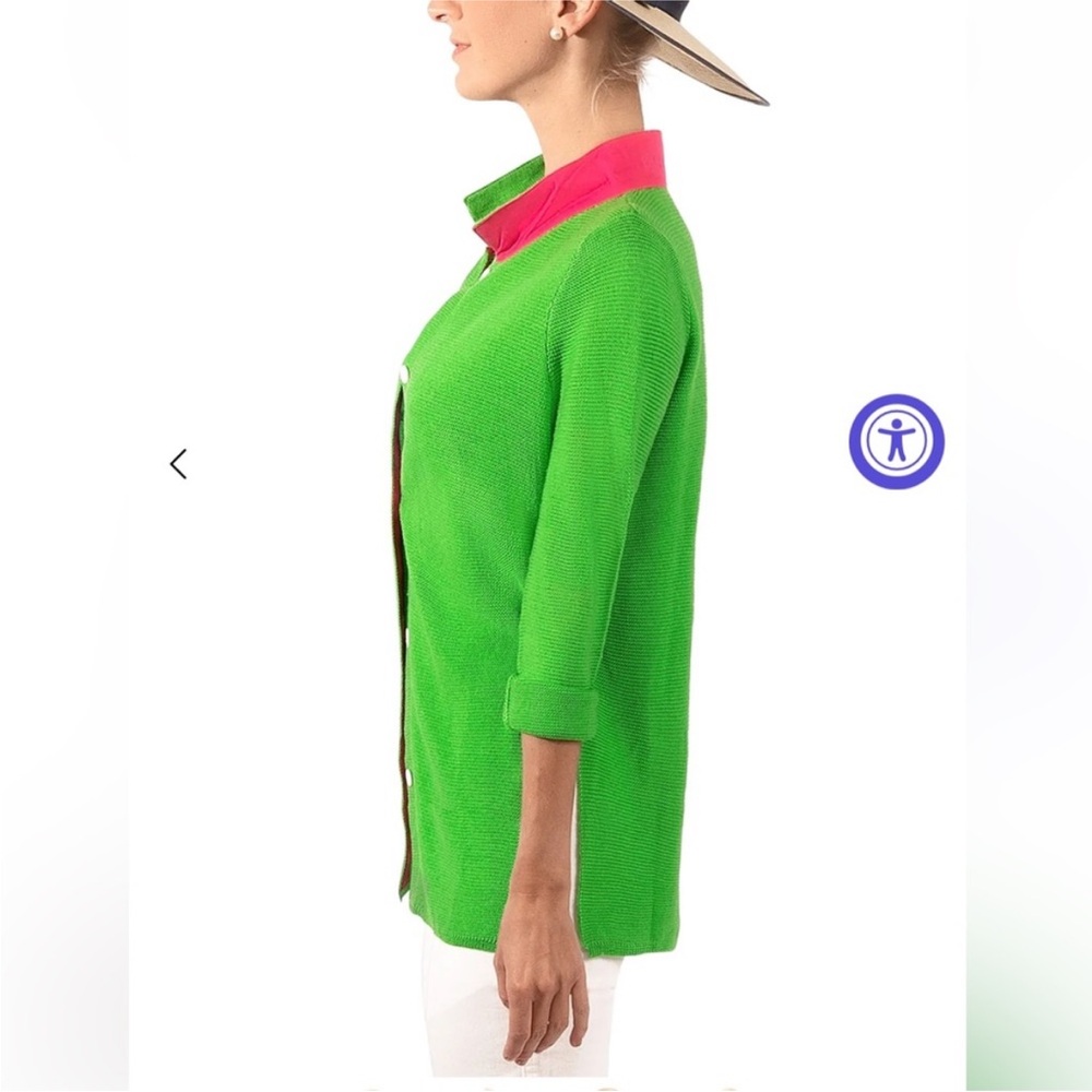 Gretchen Scott Designs Green Cardigan with Pink Accents - Picture 10 of 11